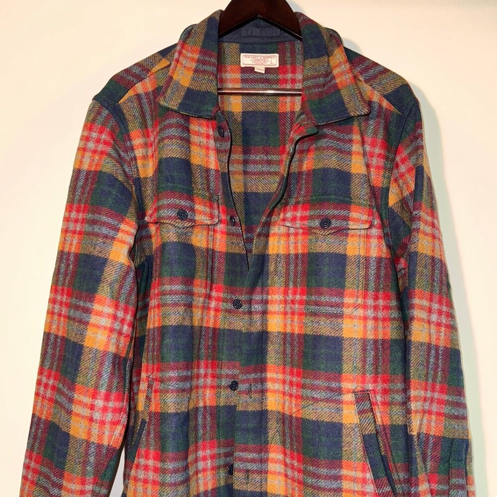 Boiled Wool Shirt Jacket – Retro Heritage Style in Handsome Check Plaid (L)